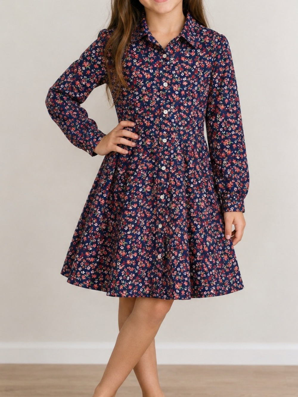 Brooks Brothers Girls Cotton Floral Long Sleeve Dress - Size 10